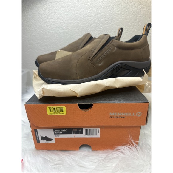 $71 🌙 MERRELL Jungle Moc Nubuck Leather Shoes J52927 Brown - Size 11 - Picture 1 of 4